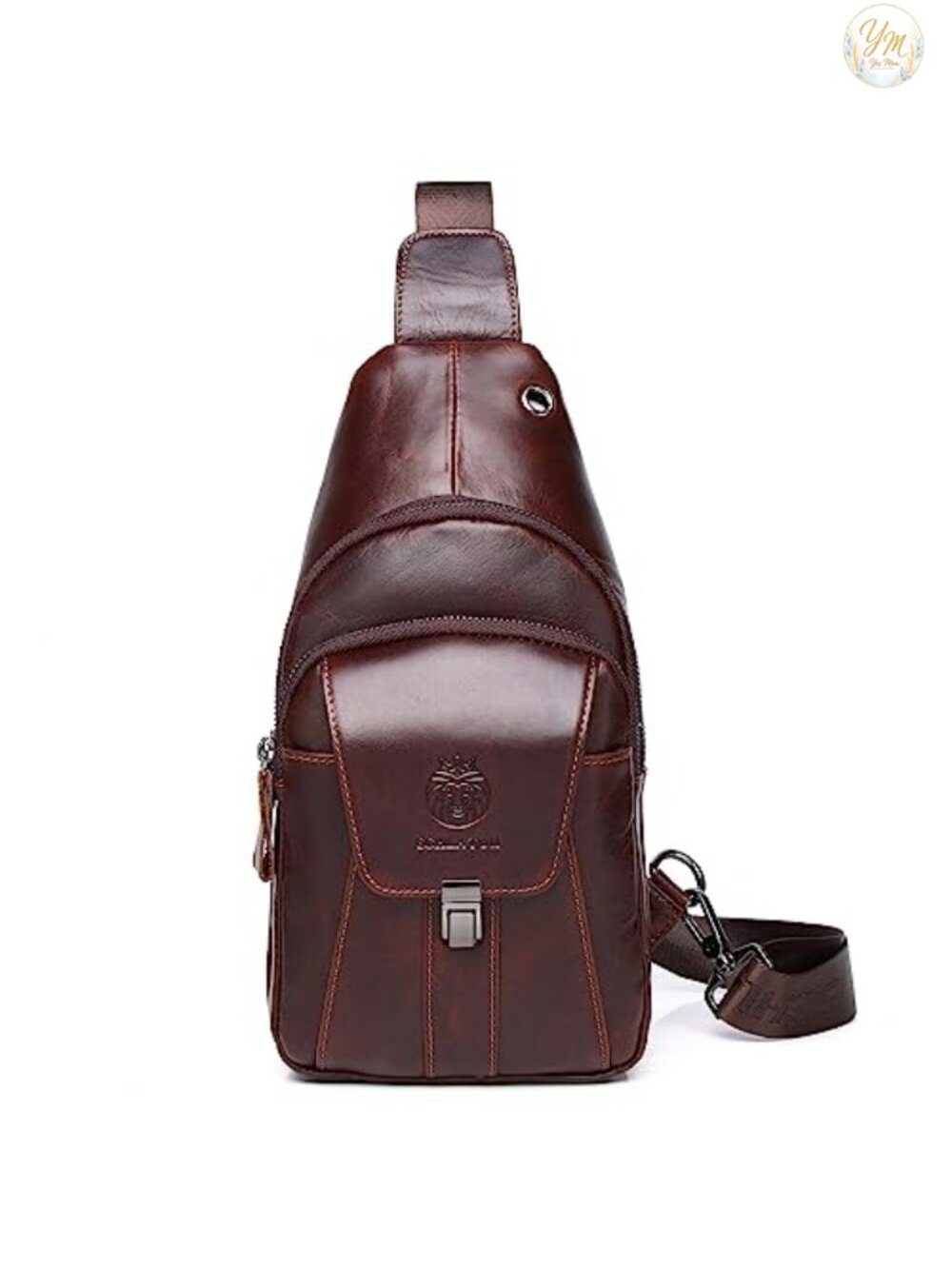 Genuine Leather Sling Bag for Men Crossbody Chest Daypack with Adjustable Strap